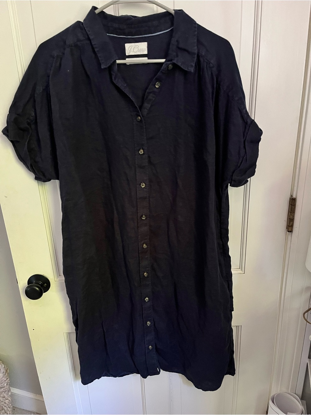 J. Crew Women’s Navy Short-Sleeve Button-Down Linen Dress